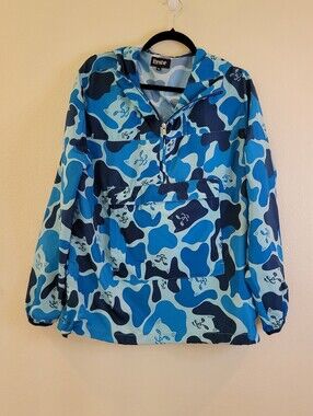 RIPNDIP Pullover Hooded Anorak Windbreaker Lord Nermal Cat Blue Camo Medium.